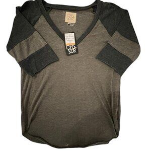 Chaser Two-Tone Gray V-Neck Long Sleeve Tee
